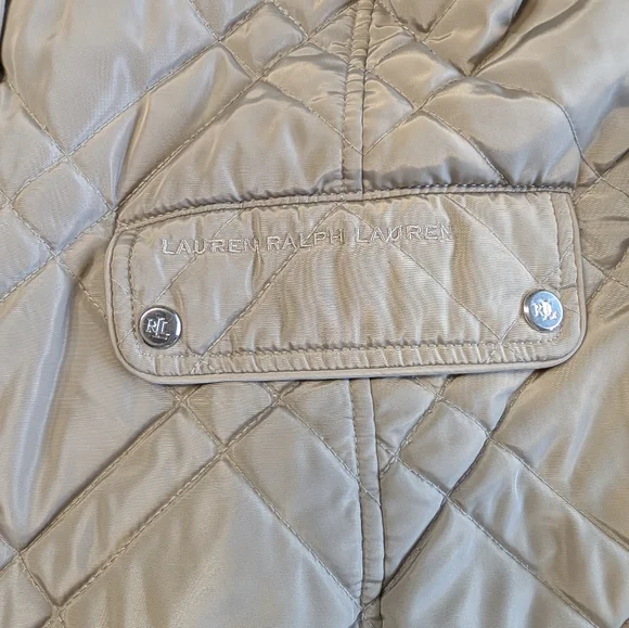 Lauren Ralph Lauren Quilted Jacket Black Label Hooded Coat Beige Classy Used L - Picture 4 of 12